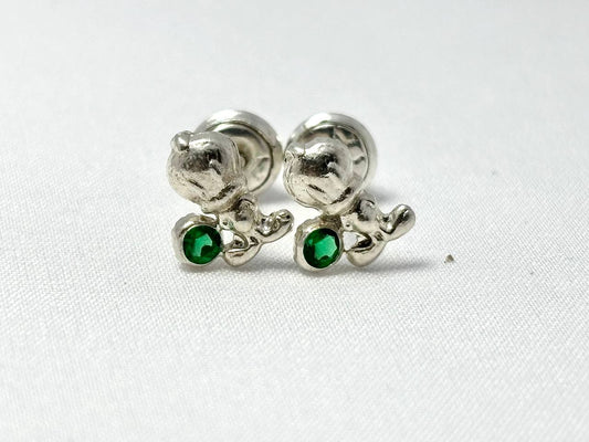 Aretes Piolín en Plata con cristal verde