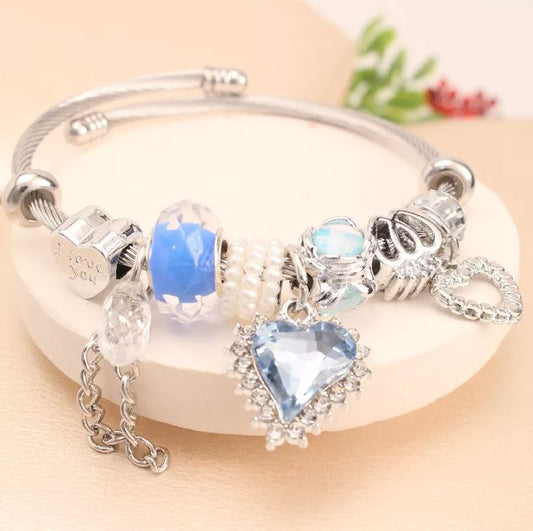 Pulsera Corazón Azul en Acero