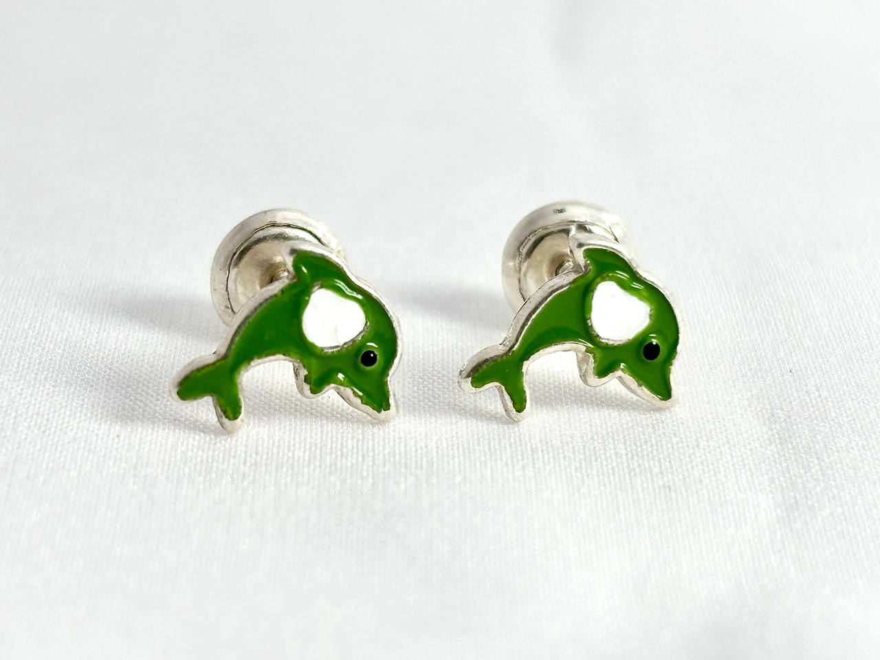 Aretes en Plata Delfín Verde