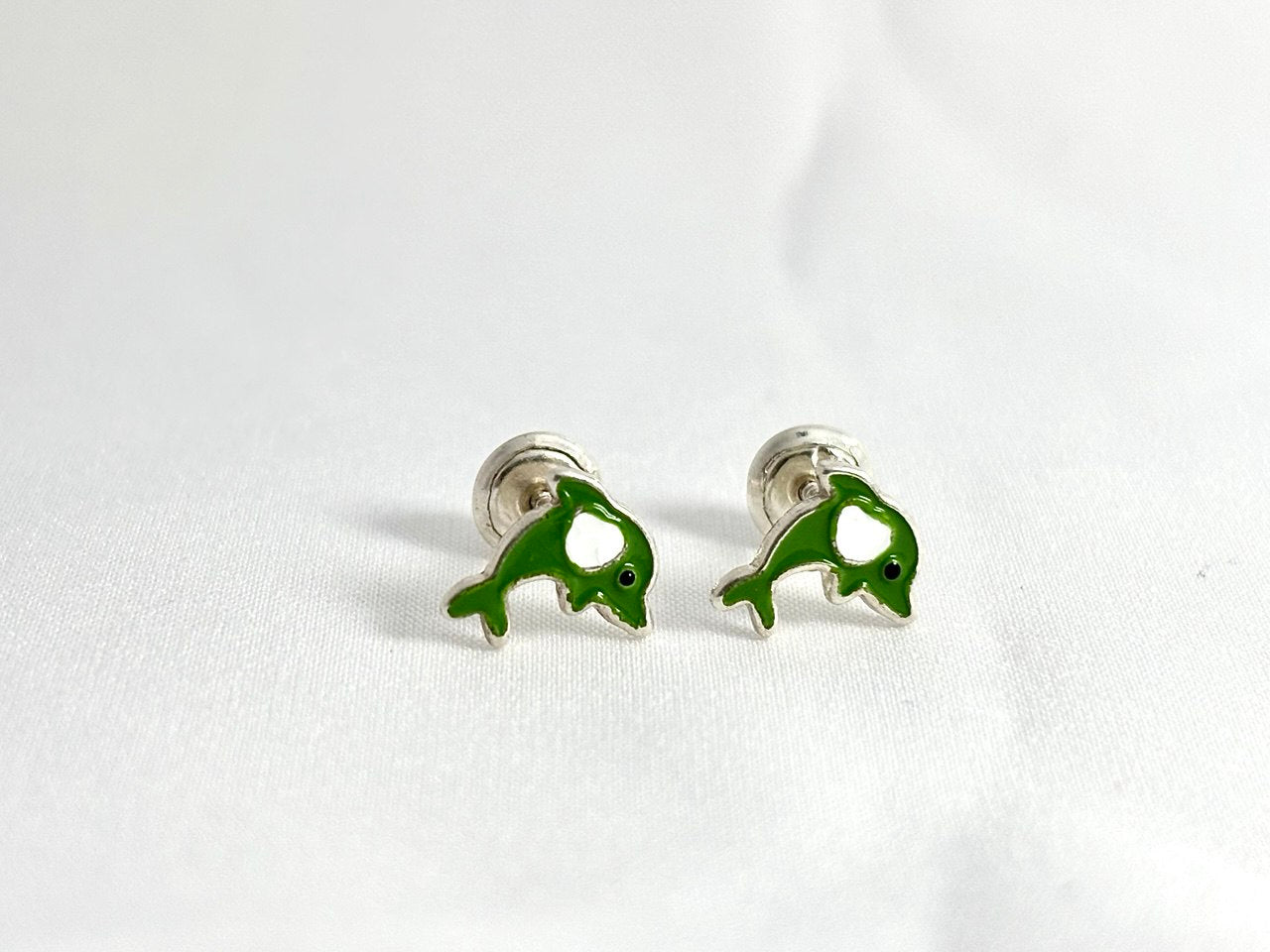 Aretes en Plata Delfín Verde